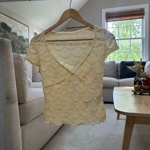 SHEIN Lace V-Neck Blouse in Cream